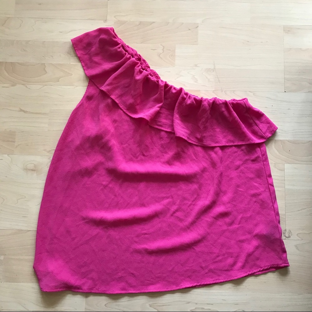 Worn once Mossimo pink one shoulder ruffle top XL